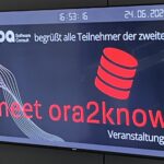 Bildschirm mit dem Text "CPA Software Consult begrüßt die Teilnehmer der 2.meet ora2know-Veranstaltung"